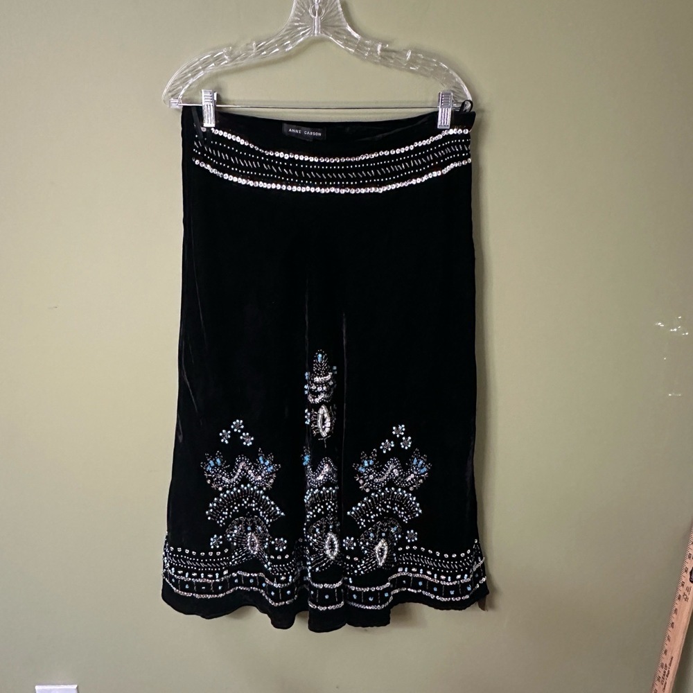 Anne Carson Sz 12 Skirt Black Velvet‎ Beaded Sequin Whimsigoth Boho Festival
